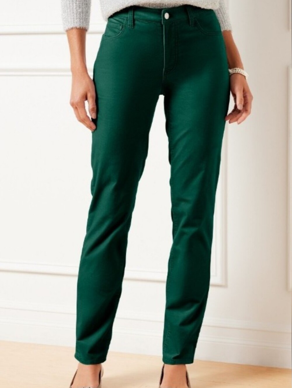 Tablots Women's Green Velveteen High-Waist Straight-Leg Pants Size 12